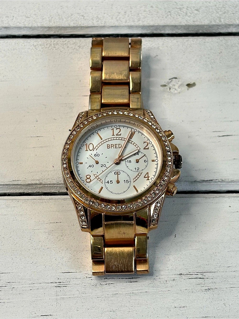 Breda 218 Gold-Tone Crystal Watch